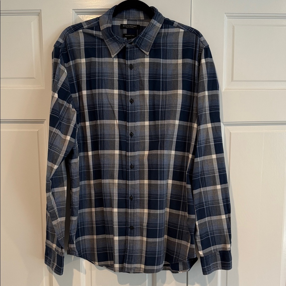 Banana Republic Navy and White Plaid Shirt